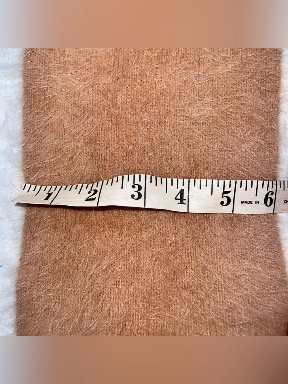 Women’s  Angora Rabbit Fur Scarf Neutral Classic camel fringe 58”x6”